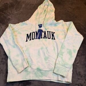 Big Cotton Montauk Tie Dye Hoodie Womens Medium Green White Pullover G7152 NEW